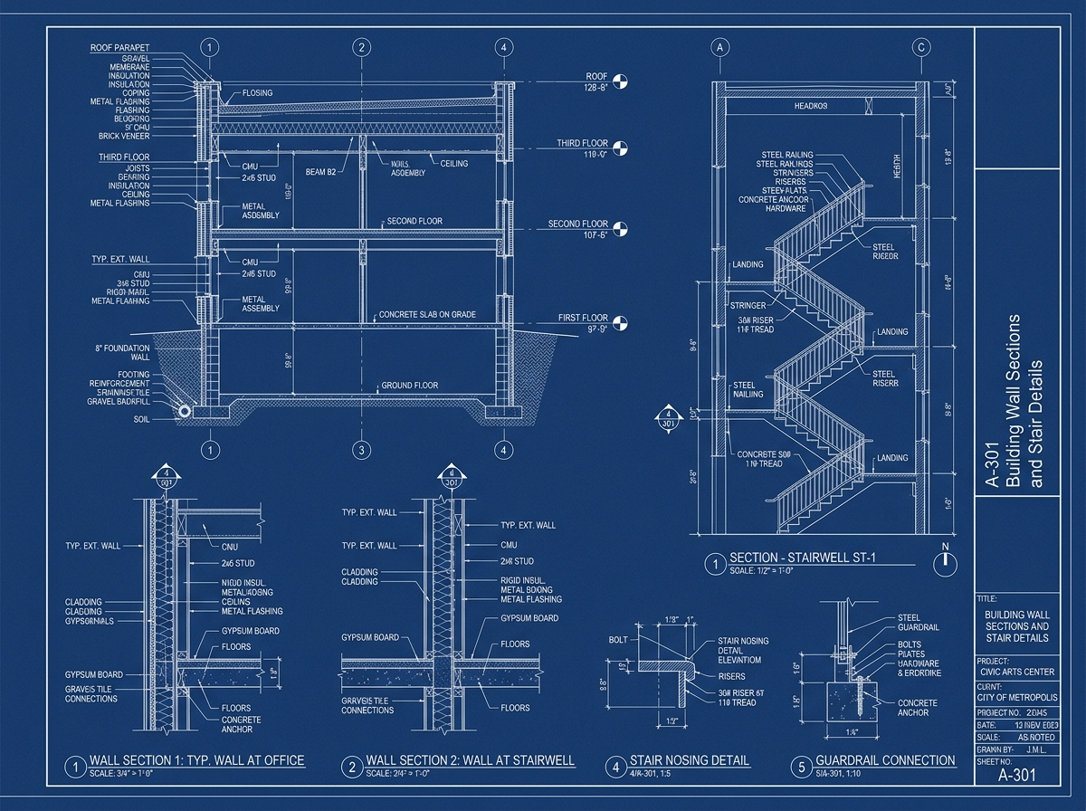 A-301 Building Wall Sections & Stairs