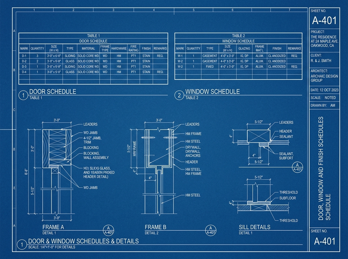 A-401 Door, Window & Finish Schedules
